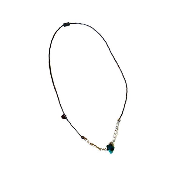 Vintage Turquoise Necklace, Silver and Shell Chip Choker Necklace - Picture 1 of 4